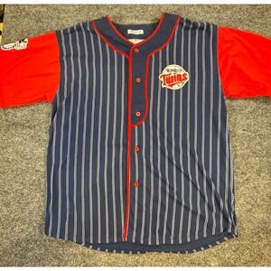 Vintage Minnesota Twins Starter Jersey XL Pinstripe MLB Red Blue Button Up Y2K